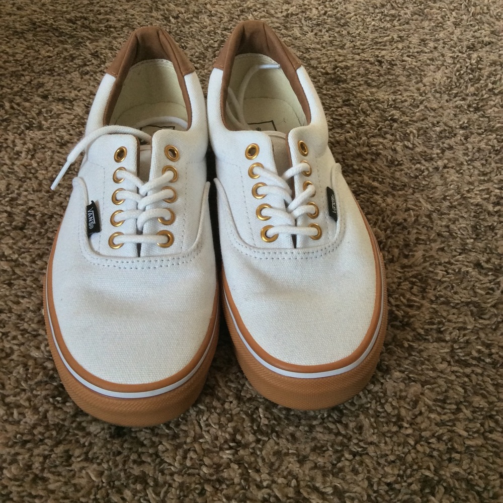 White Vans Gold Eyelits Brown Gum